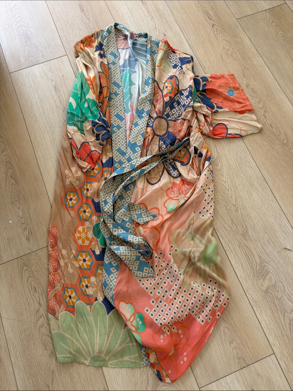 Floral Multicolor Kimono Robe with Tie Belt